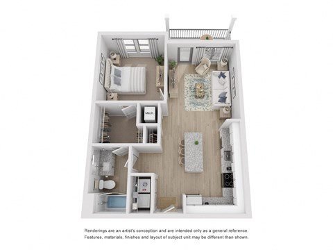 Floor plan for 1 bed, 1 bath, 769 sqft